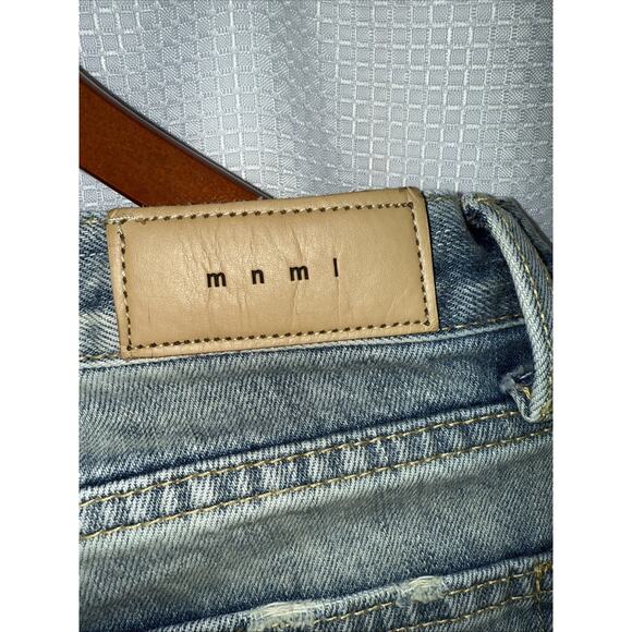 MNML Men's Distressed Denim Jeans Blue‎ Size 30 Ankle Zippers Skinny - Picture 5 of 6